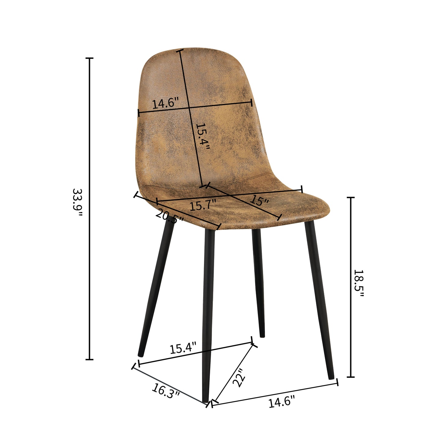 Distressed Brown Faux Suede Dining Chair Black Metal Legs