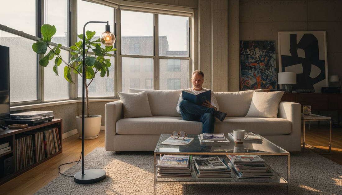 Living room showing layered home lighting