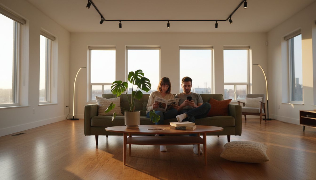 Modern living room with various home lighting