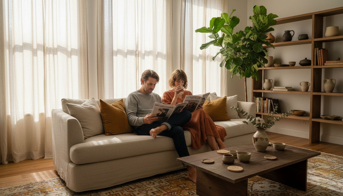 Couple relaxing in 2026 trend living room