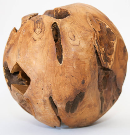 12" Teak Wood Sphere – Live Edge Accent