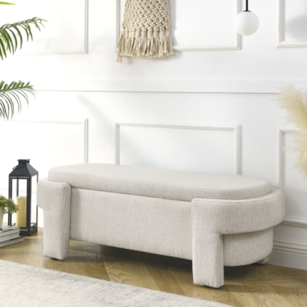 Linen Fabric Upholstered Storage Bench for Living Room
