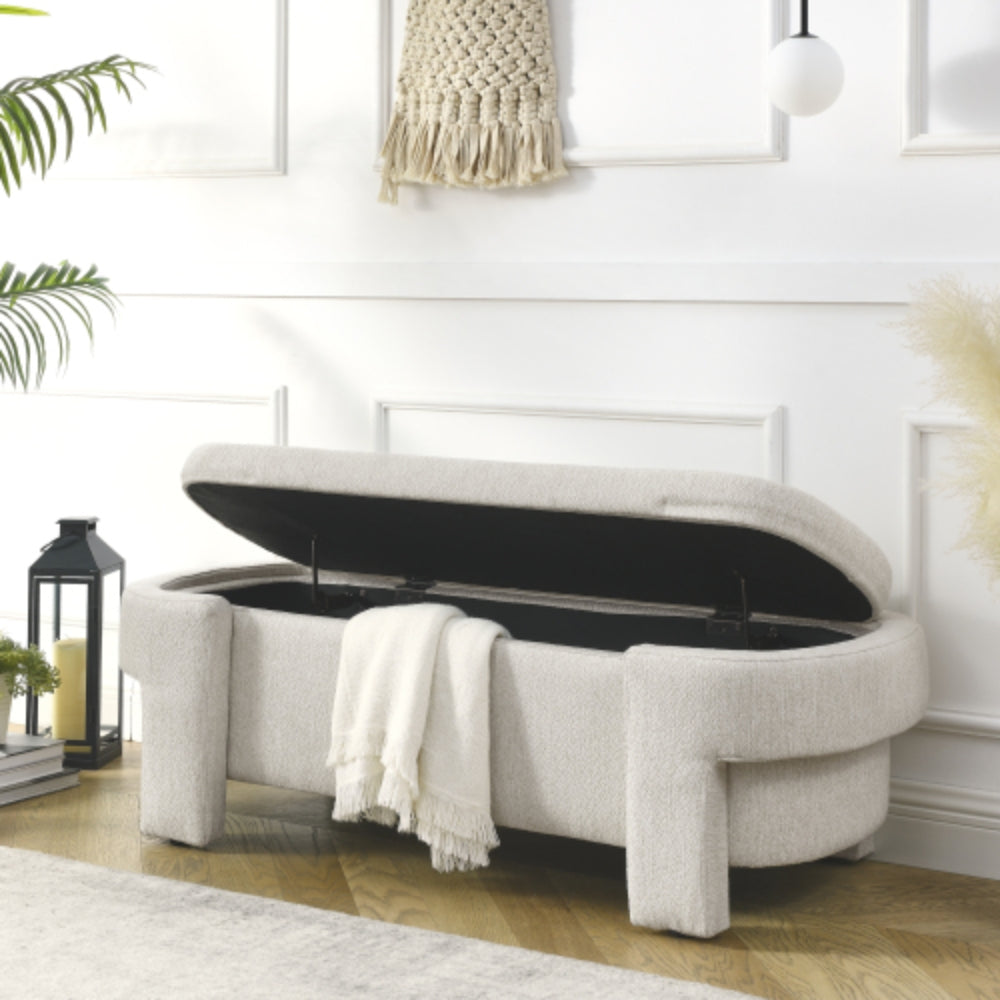 Linen Fabric Upholstered Storage Bench for Living Room