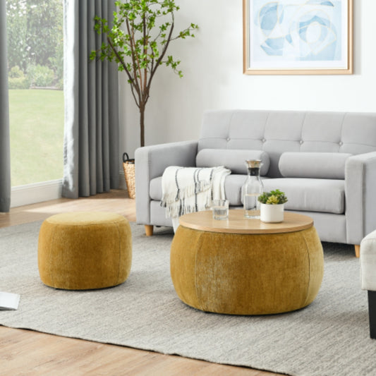 Round Storage Ottoman End Table 2 in 1 Multifunctional Design