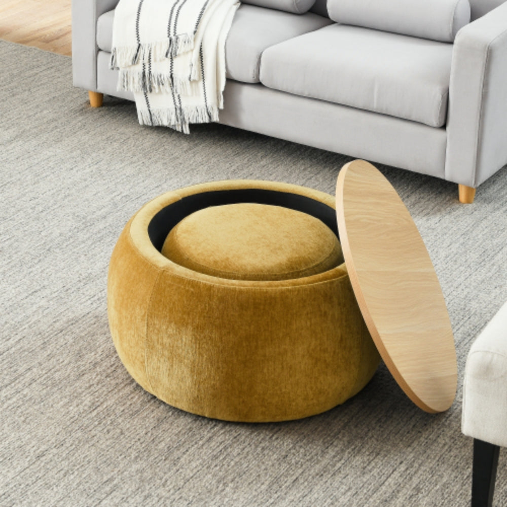 Round Storage Ottoman End Table 2 in 1 Multifunctional Design