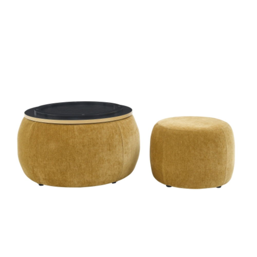 Round Storage Ottoman End Table 2 in 1 Multifunctional Design