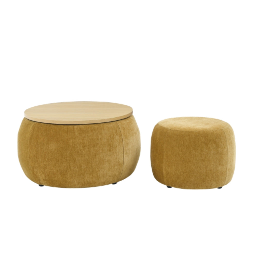 Round Storage Ottoman End Table 2 in 1 Multifunctional Design