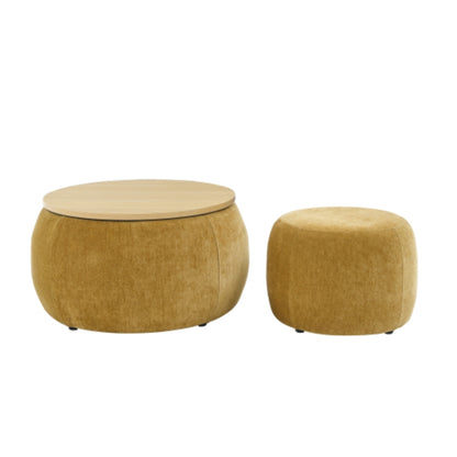 Round Storage Ottoman End Table 2 in 1 Multifunctional Design
