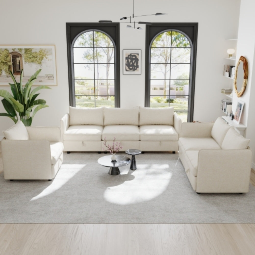 Beige Modular Sofa Side Armrests for Sectional Couch