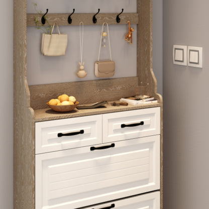 White Brown Shoe Cabinet with 3 Doors 2 Drawers and Hanger