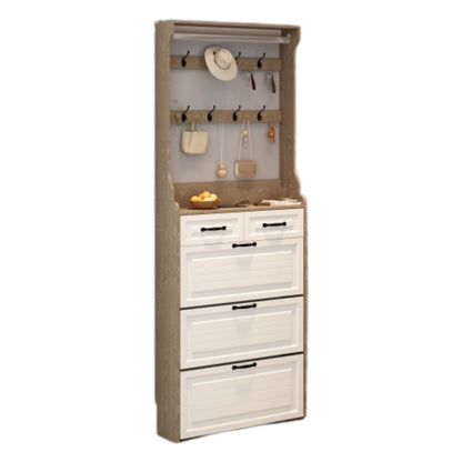 White Brown Shoe Cabinet with 3 Doors 2 Drawers and Hanger