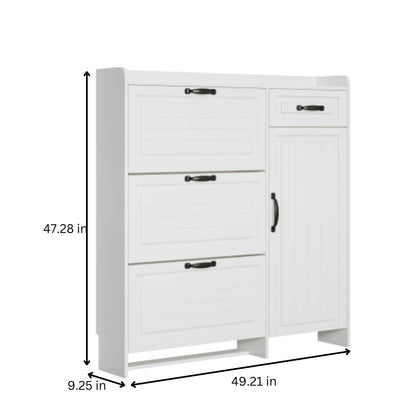 Spacious White Shoe Cabinet with 4 Doors and 1 Drawer