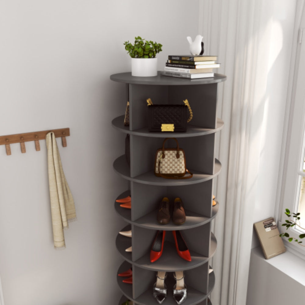 360 Degree Rotating Shoe Cabinet Grey Finish