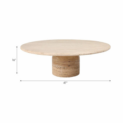 Stone Wood Modern Casual Round Coffee Table - Ivory, 16 in.