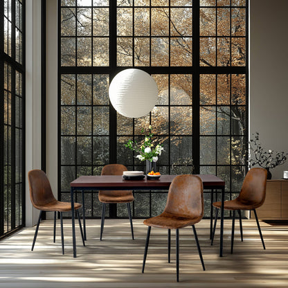 Distressed Brown Faux Suede Dining Chair Black Metal Legs