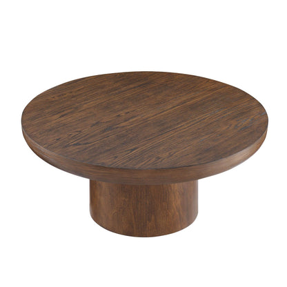 Brutoni 36" Round Soild Wood Coffee Table with Sculpted Pedestal Base