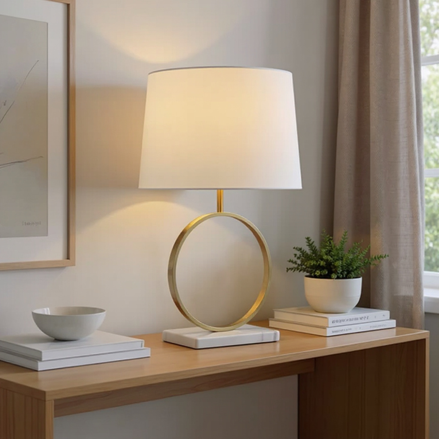 Opal Table Lamp with White Marble Base