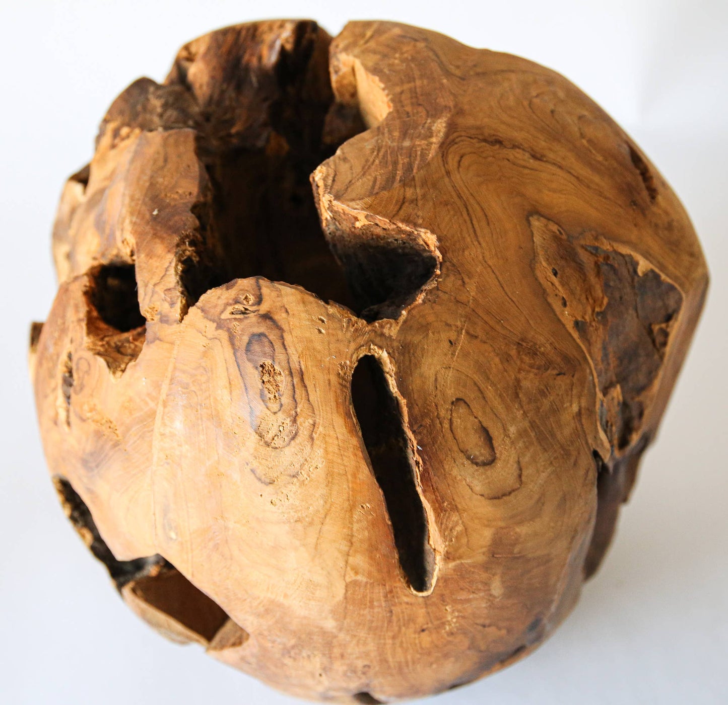 12" Teak Wood Sphere – Live Edge Accent