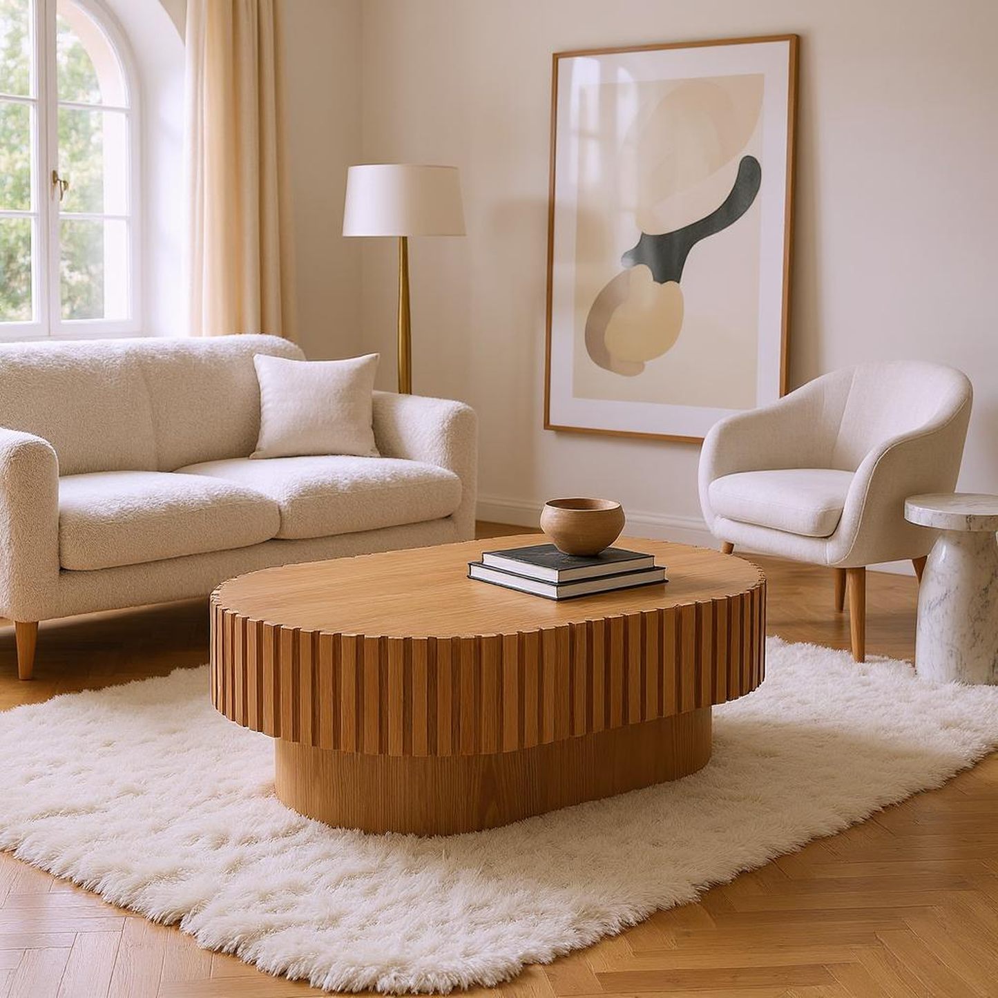 Modena 43.7" Oval Wooden Handcraft Drum Oval Coffee Table