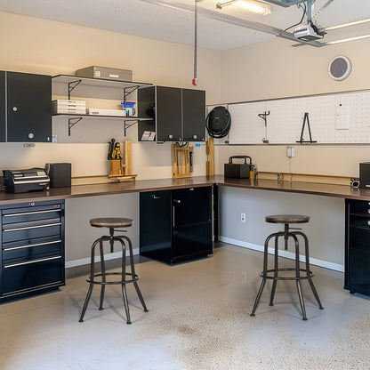 Industrial Height-Adjustable Barstool with Walnut Seat,2 Pcs