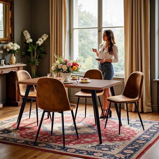 Distressed Brown Faux Suede Dining Chair Black Metal Legs