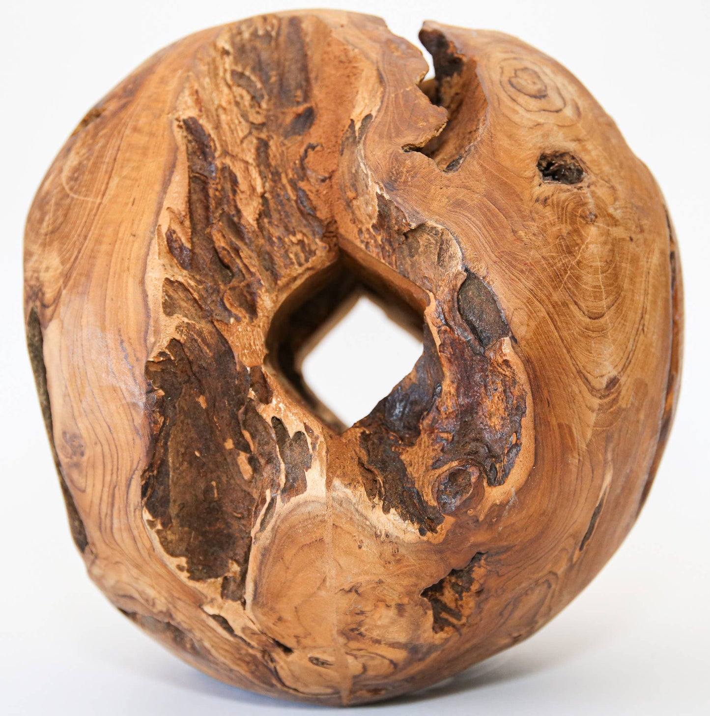 12" Teak Wood Sphere – Live Edge Accent