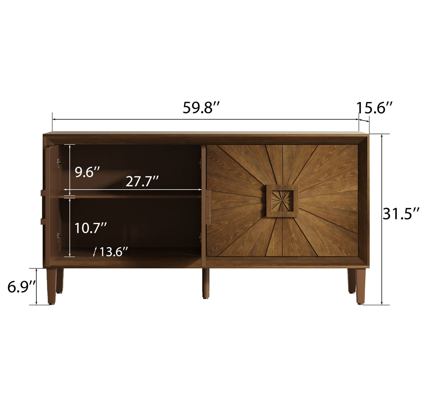 60" Premium Rustic American Farmhouse Wooden Credenza