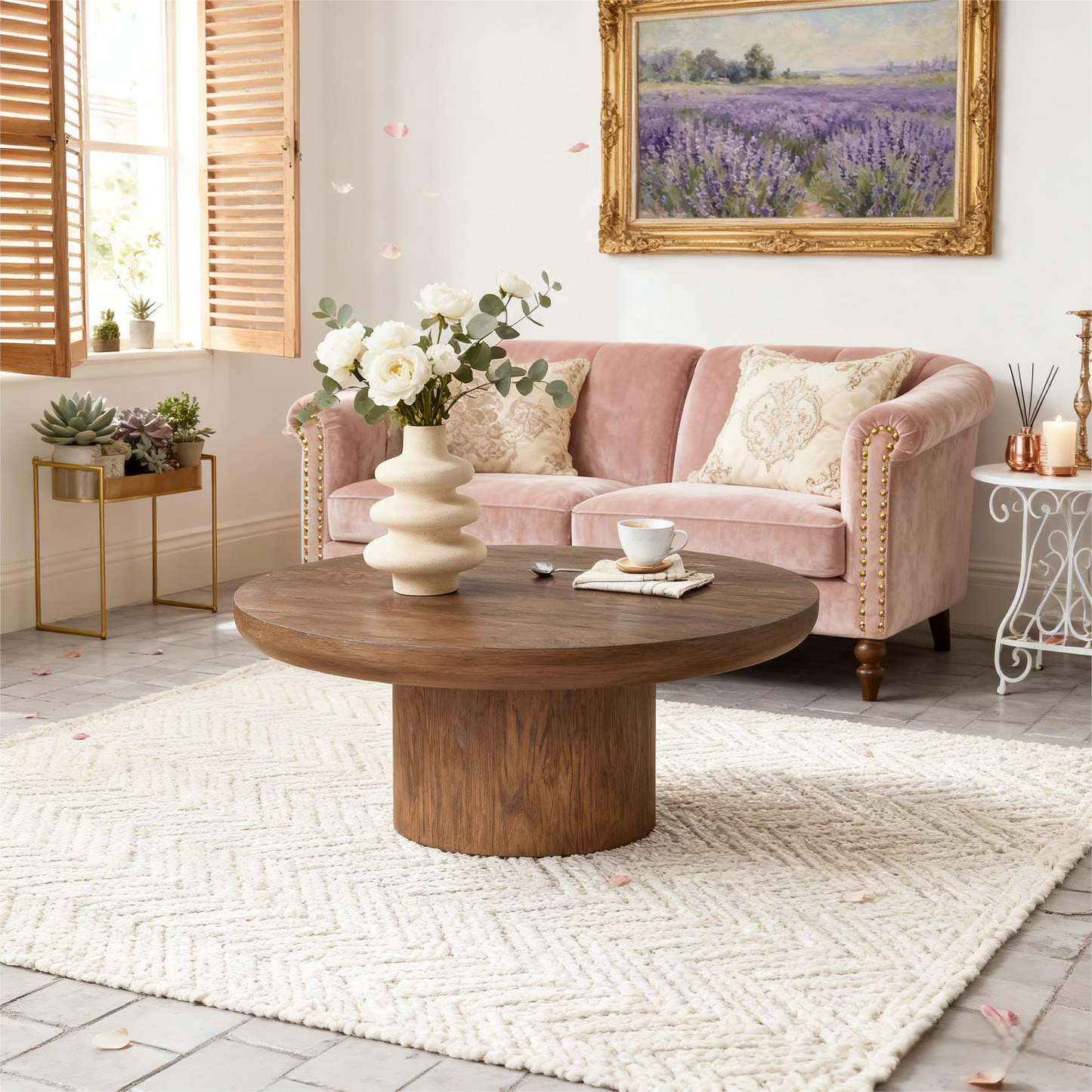 36" Dark Brown Round Coffee Table For Living Room Office