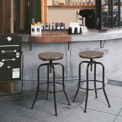 Industrial Height-Adjustable Barstool with Walnut Seat,2 Pcs