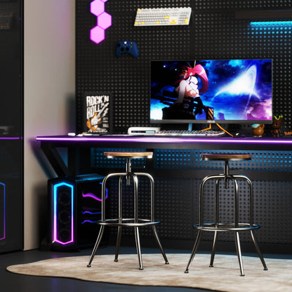 Industrial Height-Adjustable Barstool with Walnut Seat,2 Pcs