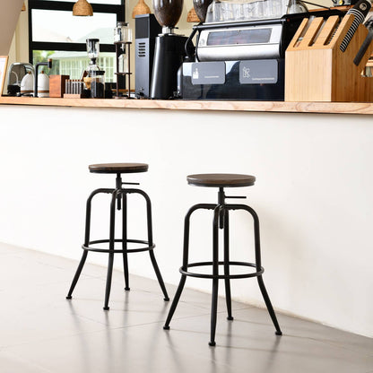 Industrial Height-Adjustable Barstool with Walnut Seat,2 Pcs